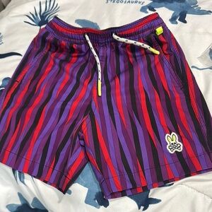 Psycho Bunny Kids Swim Trunks - Red and Purple Stripes